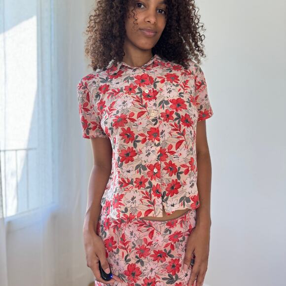 Vintage 100% Silk Floral Co-Ord Set by Marella (S) - Picture 9 of 12